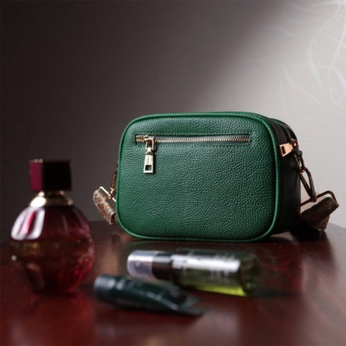 Сумка Vintage Стьобана жіноча з натуральної шкіри Зелена (22613)