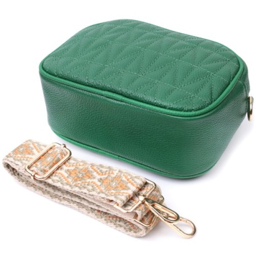 Сумка Vintage Стьобана жіноча з натуральної шкіри Зелена (22613)