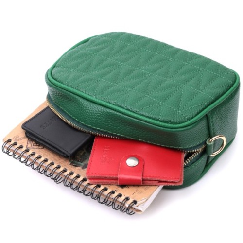 Сумка Vintage Стьобана жіноча з натуральної шкіри Зелена (22613)