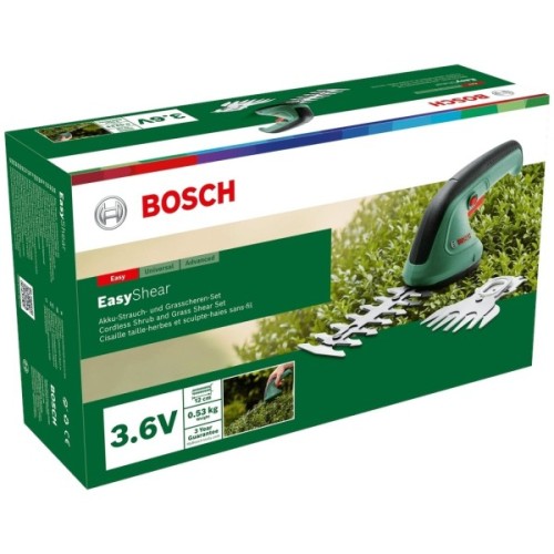 Кущоріз Bosch Bosch EasyShear, 3.6В, 1х1.5Аг, лезо 12см, крок різу 8мм (0.600.833.303)