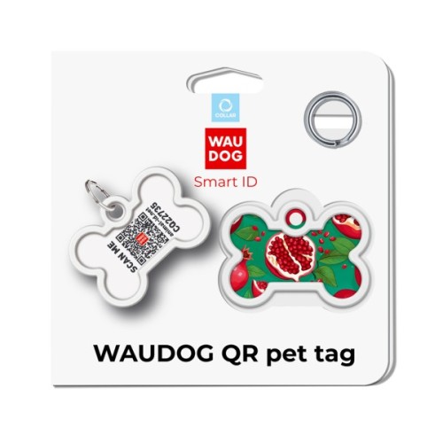 Адресник для тварин WAUDOG Smart ID з QR паспортом "Гранати", кістка 40х28 мм (231-4052)