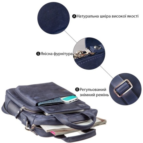 Сумка Shvigel Під А4 у матовій шкірі Синя (11170)