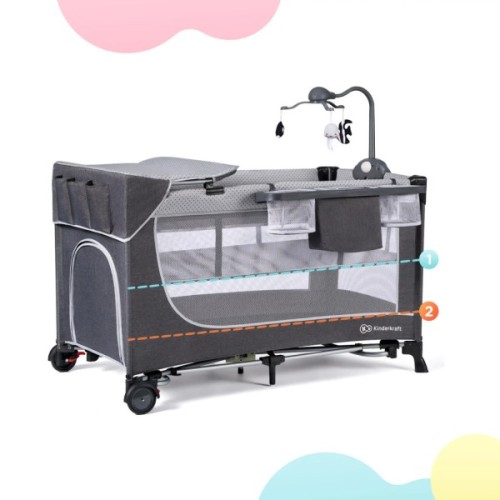 Дитячий манеж Kinderkraft кровать Leody с пеленатором Grey (5902533917952)