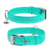 Нашийник для тварин WAUDOG Glamour з QR-паспортом, подвійний Ш 35 мм Д 46-60 см ментоловий (388213)