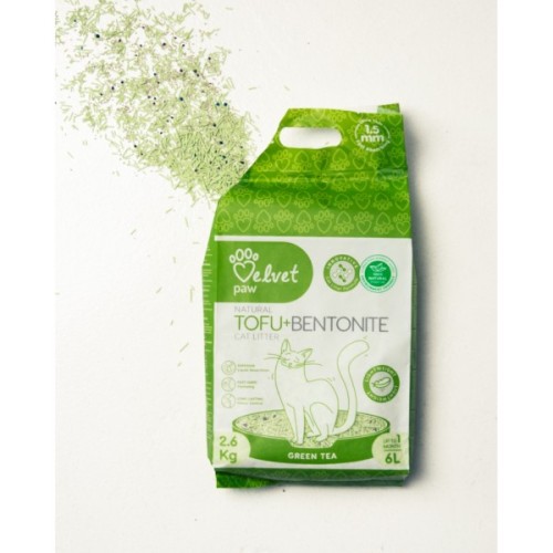 Наповнювач для туалету Velvet Paw TOFU з бентонітом та екстрактом зеленого чаю (1.5 мм) 2.6 кг (TOF70022)