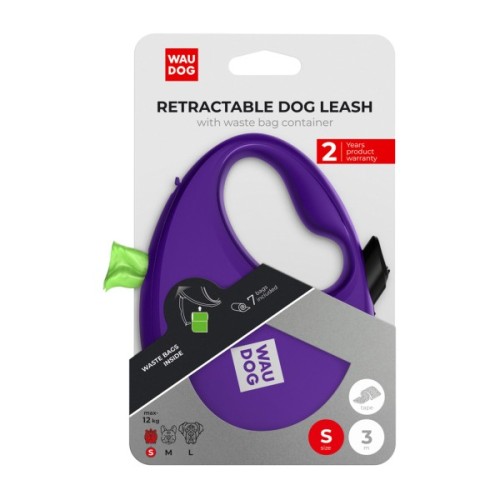 Повідець для собак WAUDOG R-leash з контейнером для пакетів S до 12 кг 3 м фіолетовий (26279)
