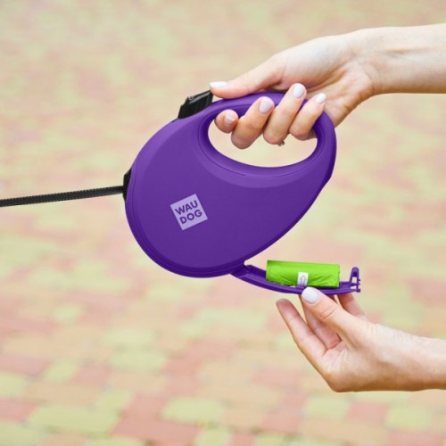 Повідець для собак WAUDOG R-leash з контейнером для пакетів S до 12 кг 3 м фіолетовий (26279)