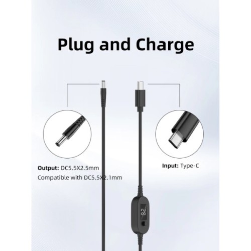 Кабель живлення USB-C to DC 5.5x2.5mm 1.0m 5V/9V/12V/15V/20V/28V 140W black XoKo (XK-K695)