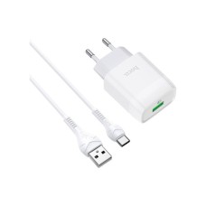 Зарядний пристрій HOCO C72Q Glorious USB QC3.0 + cable USB to USB-C 18W White (6931474732552)