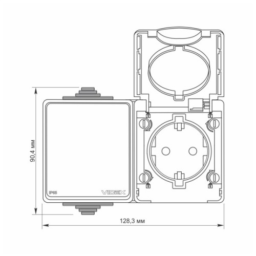 Вимикач Videx BINERA IP65 зовнішня 1ая із заземленням (VF-BNW3-G)