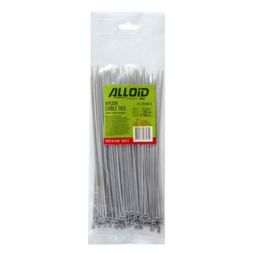 Стяжка Alloid 2.5х200мм, пластик, 100шт./уп., сірий (PC-25200G)