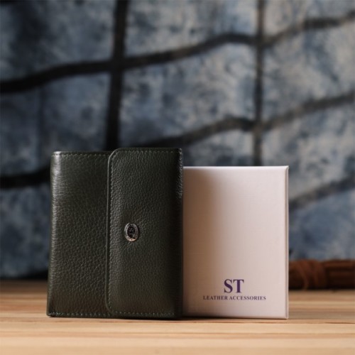 Гаманець ST Leather З натуральної шкіри Зелений (23074)