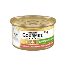 Паштет для котів Purina Gourmet Gold. З качкою, морквою і шпинатом. Шматочки в паштеті 85 г (7613033728778)