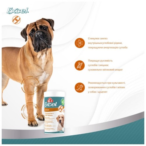 Вітаміни для собак 8in1 Excel Glucosamine + MSM для суглобів 55 шт (4048422184157)