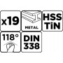 Набір свердл Graphite по металу, HSS TiN, 1–10мм, кейс, 19шт (54T950)