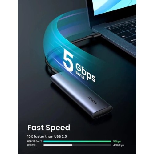 Кишеня зовнішня Ugreen USB-C to M.2 B-Key/M+B Key SSD 5Gbps SATA 3.0 aluminum 0.5m (10903)