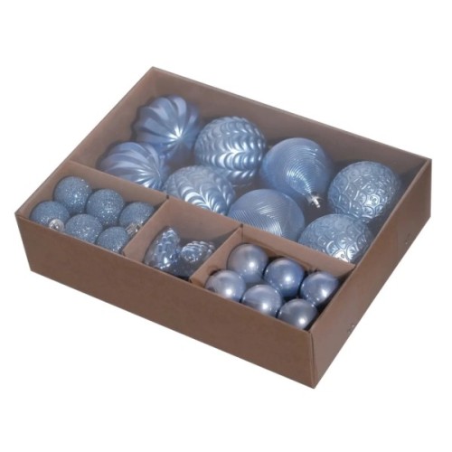 Ялинкова іграшка Chomik пластикові кульки, рельєфні і шишки 36 шт, 3,4,6 см, мікс блакитні (5900779832916_1)