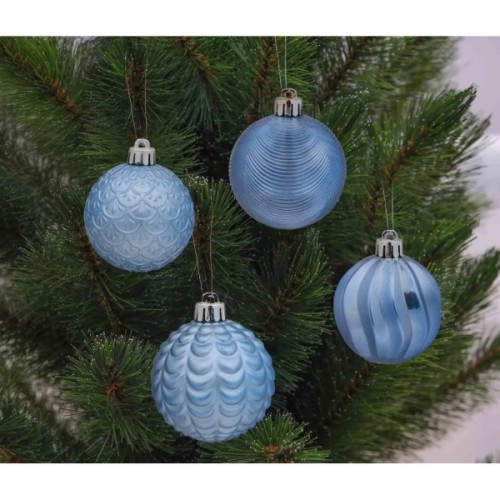 Ялинкова іграшка Chomik пластикові кульки, рельєфні і шишки 36 шт, 3,4,6 см, мікс блакитні (5900779832916_1)