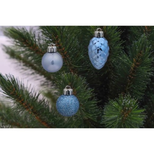 Ялинкова іграшка Chomik пластикові кульки, рельєфні і шишки 36 шт, 3,4,6 см, мікс блакитні (5900779832916_1)