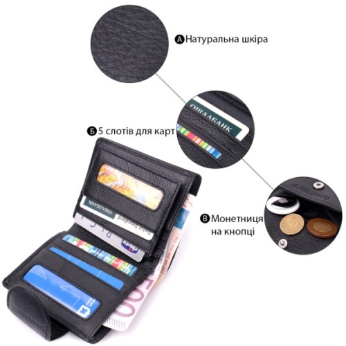 Гаманець ST Leather З натуральної шкіри Чорний (22451)