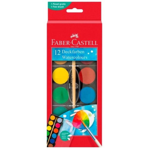 Акварельні фарби Faber-Castell 2 кольорів (d 30 мм) з пензликом (125018) (32298)