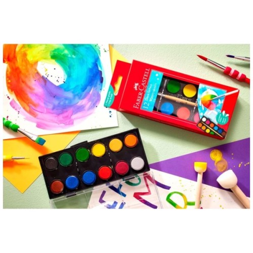Акварельні фарби Faber-Castell 2 кольорів (d 30 мм) з пензликом (125018) (32298)
