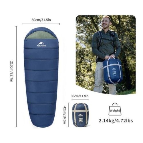 Спальний мішок Naturehike з капюшоном MJ600 CNK2300SD014, темно-блакитний (6976507663977)