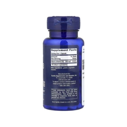 Вітамінно-мінеральний комплекс Life Extension Ніацин, Вітамін B3, 500 мг, Vitamin B3 Niacin, 100 капсул (LEX-37210)