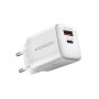 Зарядний пристрій AXAGON 1xUSB QC4.0 + 1xUSB-C PD30W PPS white (ACU-PQ30W)