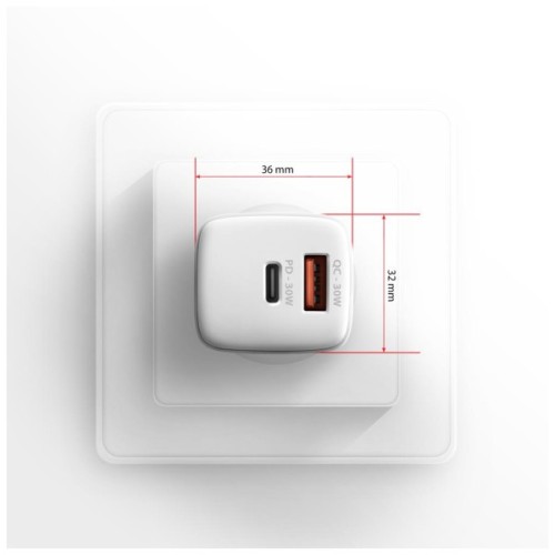 Зарядний пристрій AXAGON 1xUSB QC4.0 + 1xUSB-C PD30W PPS white (ACU-PQ30W)