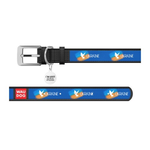 Нашийник для тварин WAUDOG Design з QR паспортом "Прапор" Ш 12 мм Д 18-24 см чорний (3601-0229-01)
