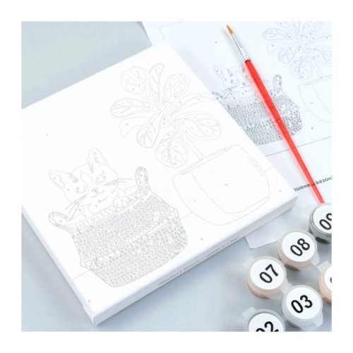 Картина по номерам Rosa Кошеня у вазоні, 15х15см, з мольбертом (4823098548584)