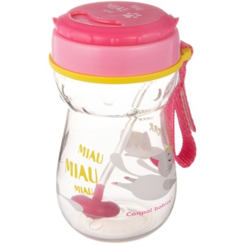 Поїльник-непроливайка Canpol babies зі складаною силікон. трубочкою 350 мл Котик Рожевий (56/521)