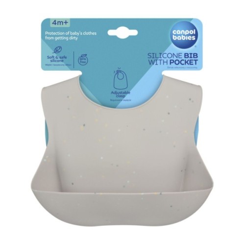 Нагрудничок Canpol babies DOTS силіконовий з кишенькою, сірий (51/029_grey)