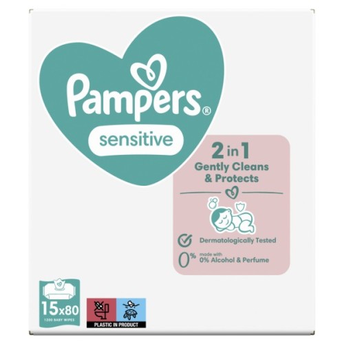 Дитячі вологі серветки Pampers Sensitive 15 x 80 шт. (8001841063188)