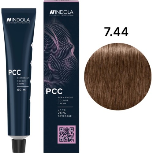 Фарба для волосся Indola Permanent Caring Color 7.44 - Середній інтенсивний блонд мідний (4045787932188)