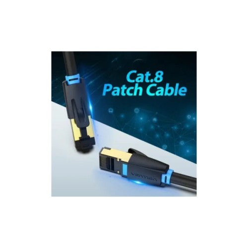 Патч-корд 0.5м, S/FTP cat 8 RJ-45 black Vention (IKABD)