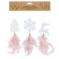 Ялинкова іграшка Chomik Олень, Дзвіночок, Сніжинка" з пір'ям 22 см, 3 шт, шампань (5900779855861)