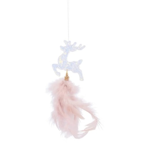 Ялинкова іграшка Chomik Олень, Дзвіночок, Сніжинка" з пір'ям 22 см, 3 шт, шампань (5900779855861)