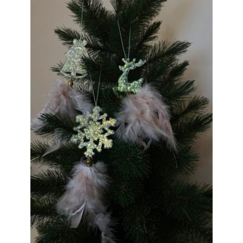 Ялинкова іграшка Chomik Олень, Дзвіночок, Сніжинка" з пір'ям 22 см, 3 шт, шампань (5900779855861)