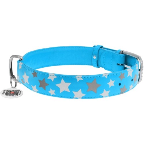 Нашийник для тварин WAUDOG Glamour з QR паспортом "Зірочка" XS Ш 12 мм Д 19-25 см блакитний (35832)