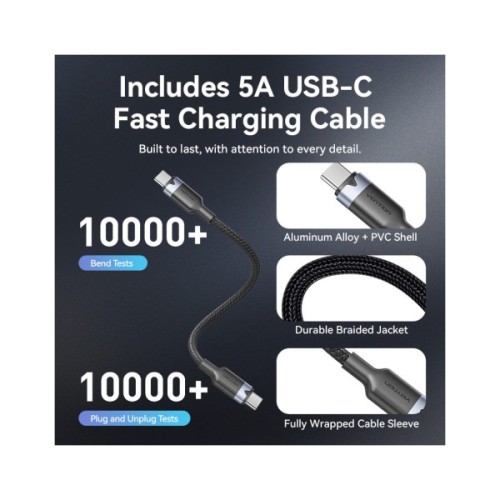 Зарядний пристрій Vention 2xUSB-C PD45W GaN + cable USB-C to USB-C 1.0m black gray (TZ-FCDH0-EU)