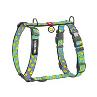 Шлея для собак WAUDOG Nylon анатомічна H-подібна з QR-паспортом "Смайли на блакитному" пластиковий фастекс, S (343-0182)