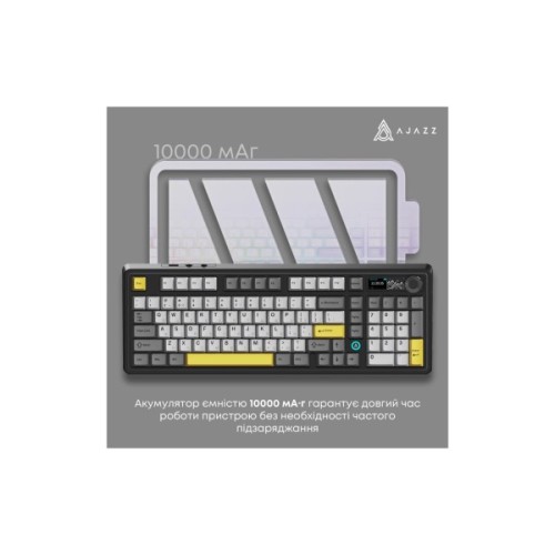 Клавіатура Ajazz AK980 V2 Maillard Switch Wireless/Bluetooth/USB UA Black/Grey/Yellow (AK980-V2-M-BGY)