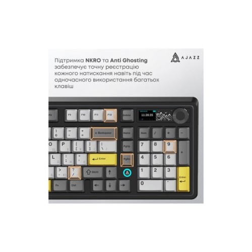 Клавіатура Ajazz AK980 V2 Maillard Switch Wireless/Bluetooth/USB UA Black/Grey/Yellow (AK980-V2-M-BGY)