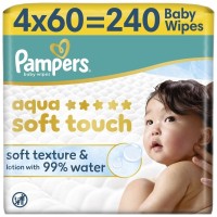 Дитячі вологі серветки Pampers Aqua Soft Touch 4 x 60 шт (240 шт) (8006530140027)