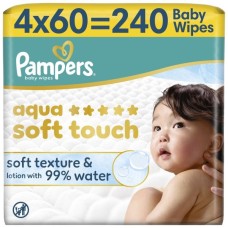 Дитячі вологі серветки Pampers Aqua Soft Touch 4 x 60 шт (240 шт) (8006530140027)