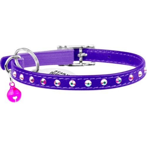 Нашийник для тварин WAUDOG GLAMOUR з резинкою і стразами для кішок (фіолетовий) (32549)