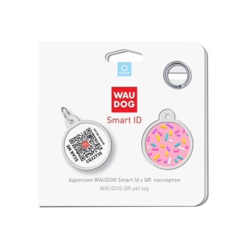 Адресник для тварин WAUDOG Smart ID з QR паспортом "Маршмеллоу", круг 25 мм (0625-0214)