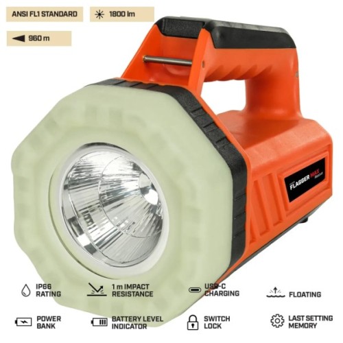 Ліхтар Mactronic пошуковий Flagger Max Rescue (1800 Lm) White/Orange LED USB-C 8800 mAh (PSL0073R) (DAS303960)